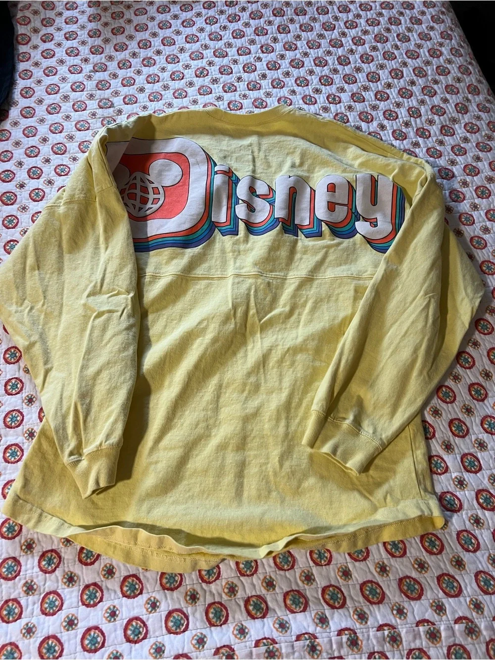 Walt Disney World Retro Yellow Spirit Jersey Long Sleeve Shirt size small